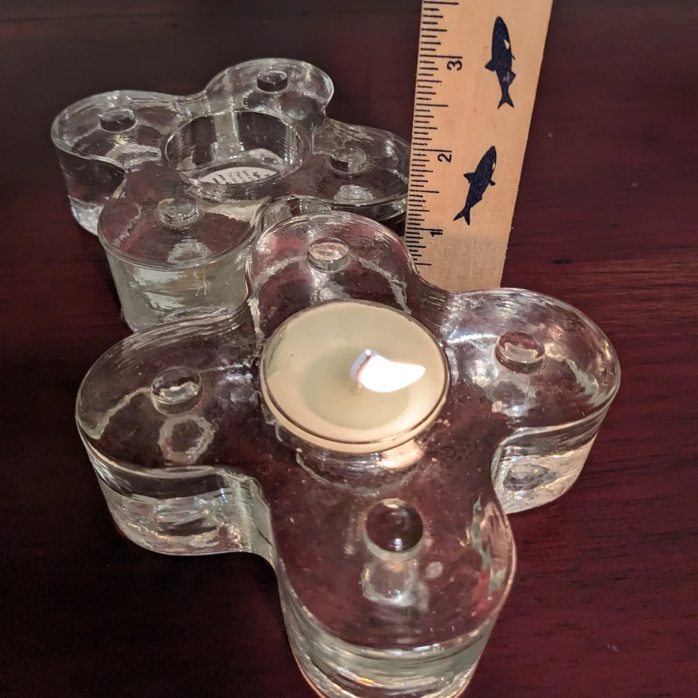 Pier One Candlestick Holders Light Pair Heavy Glass Vintage 90s Stacked Clear